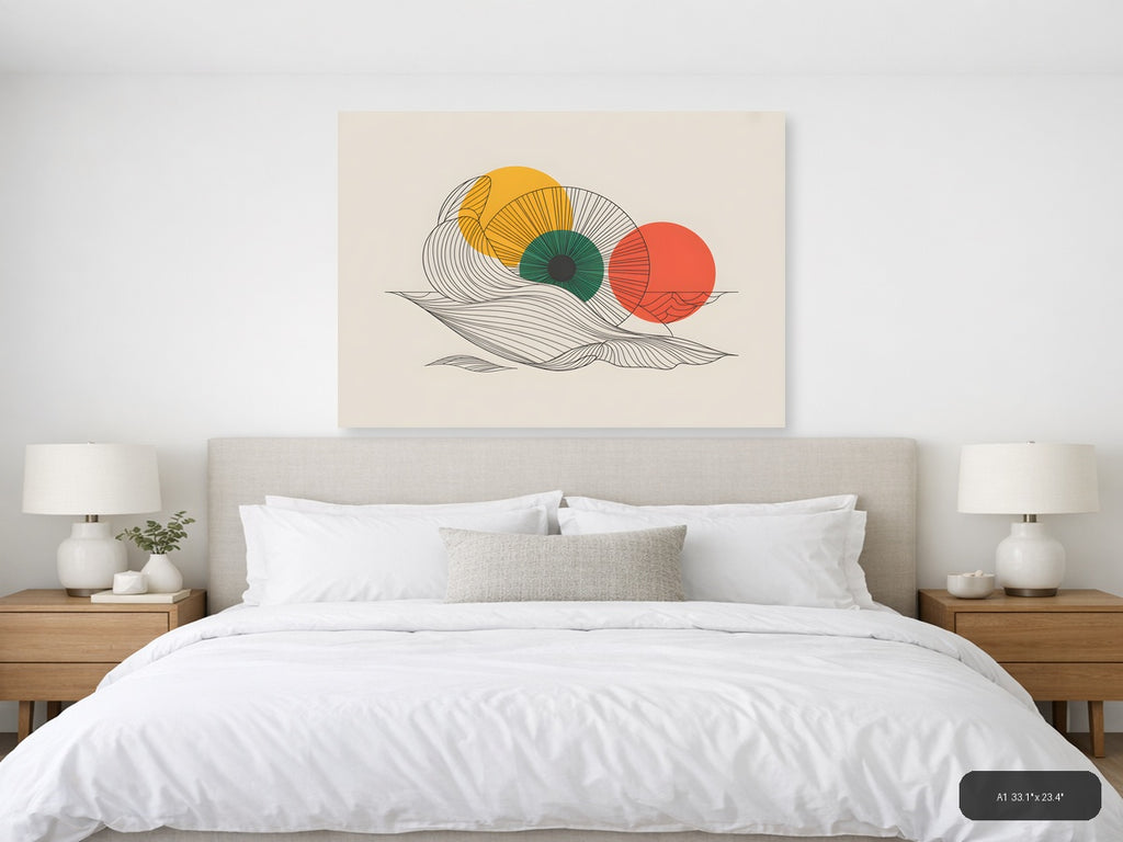 Abstract Eye Line Art with Colorful Circles Wall Art — A1 / Bedroom