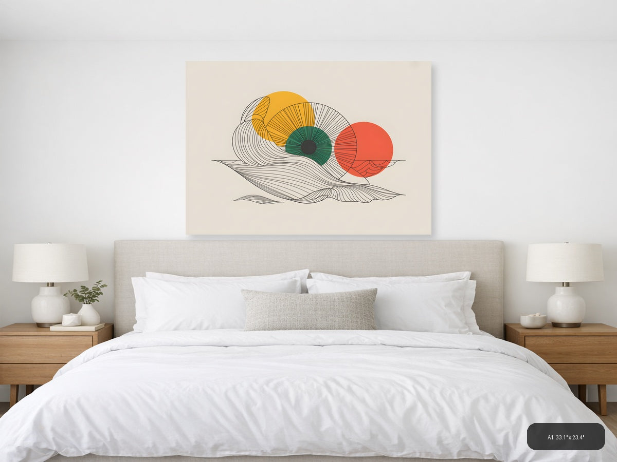 Abstract Eye Line Art with Colorful Circles Wall Art — A1 / Bedroom