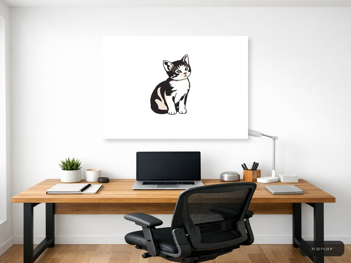 Black and White Kitten Minimalist Wall Art — A1 / Office