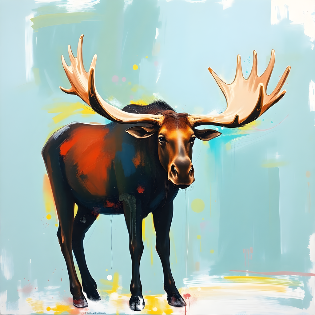 Abstract Moose with Golden Antlers Modern Wall Art