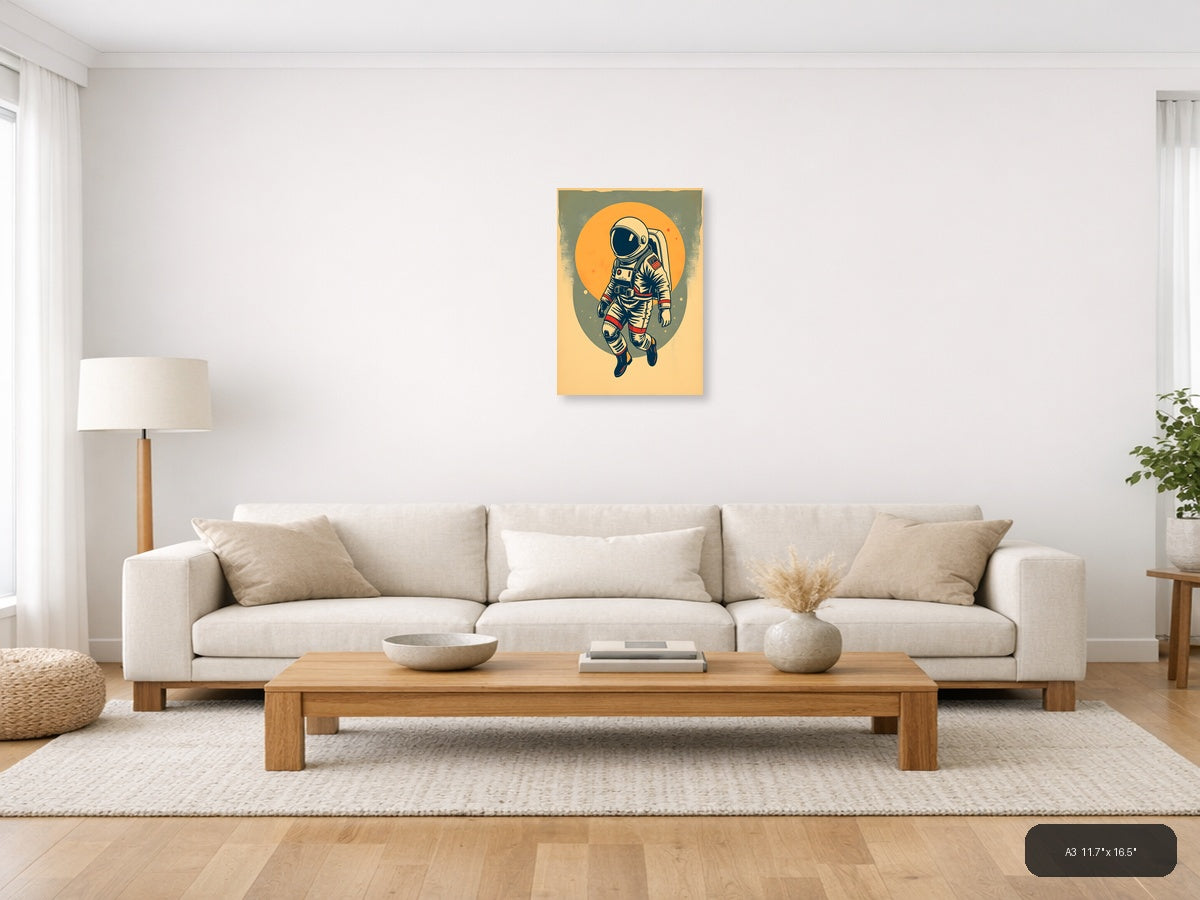 Vintage Astronaut in Space Retro Portrait Wall Art — A3 / Living Room