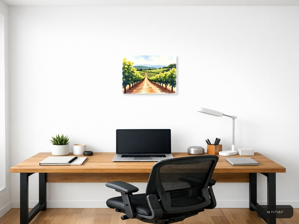 Vineyard Path Watercolor Landscape Wall Art — A4 / Office