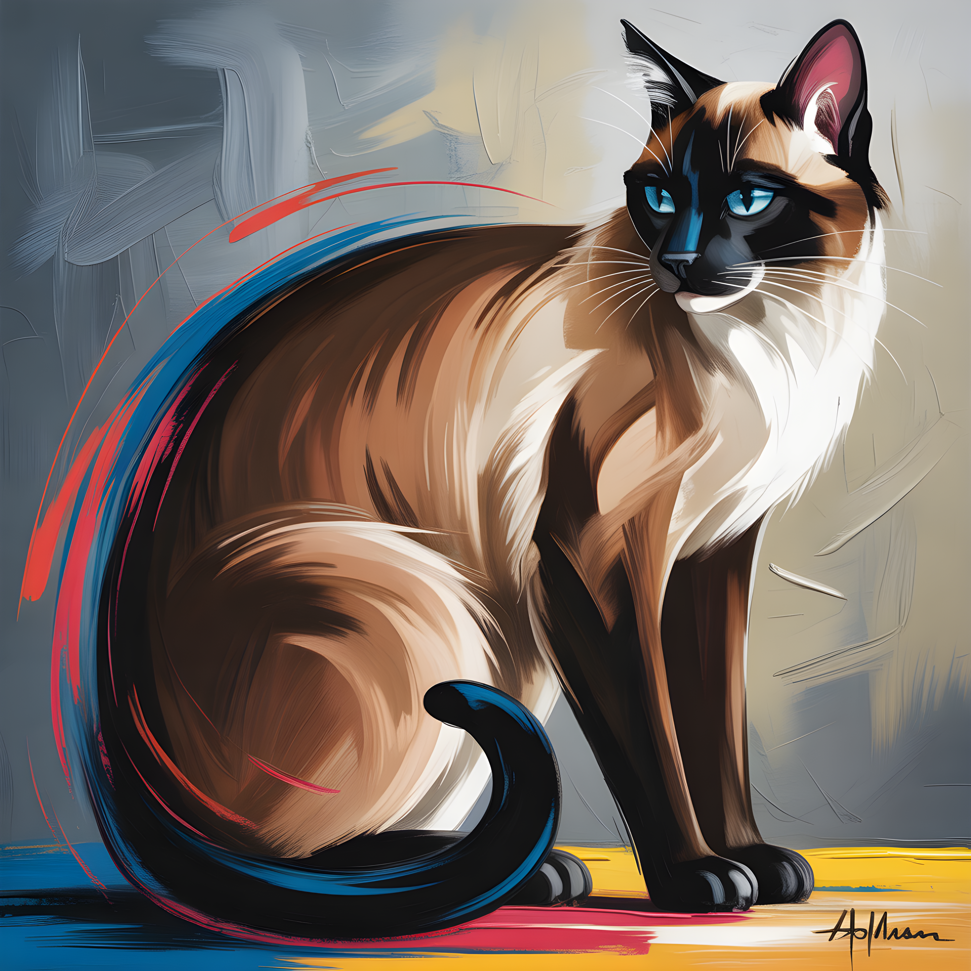 Siamese Cat Portrait Abstract Blue Eyes Wall Art
