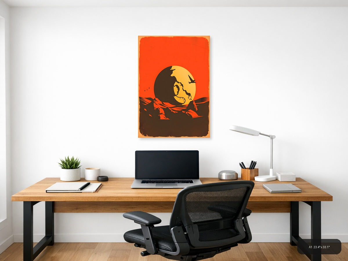 Vintage Moon Face Sunset Silhouette Wall Art — A1 / Office