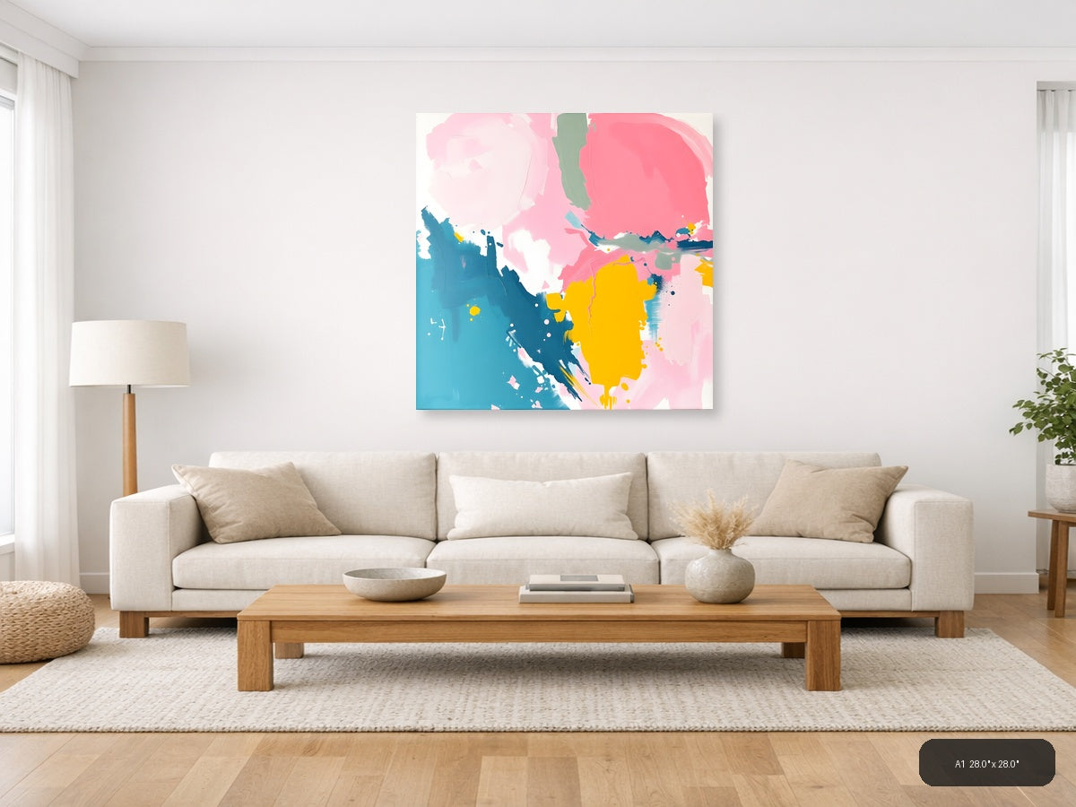 Abstract Profile in Pink, Blue & Yellow Wall Art — A1 / Living Room