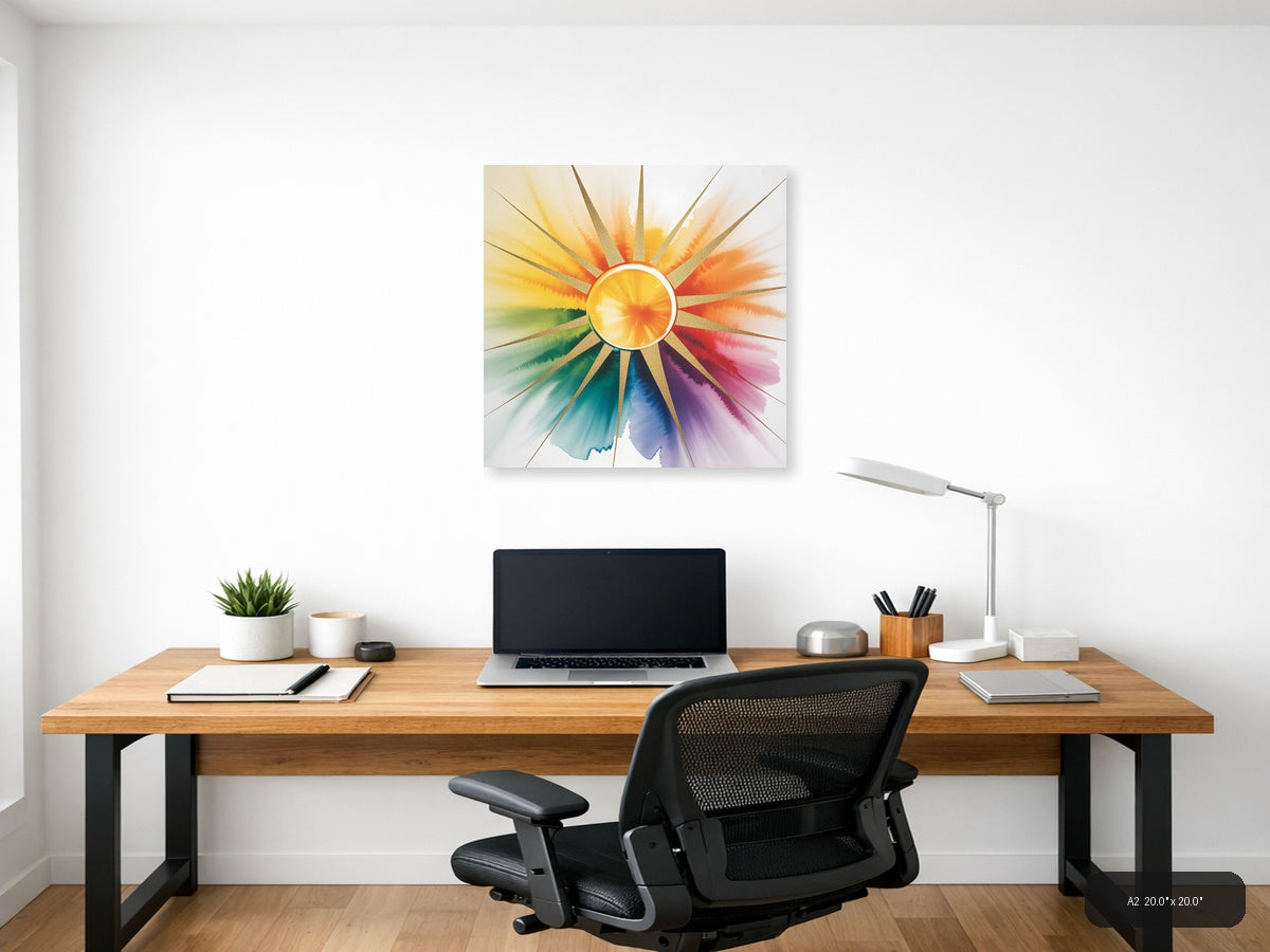 Golden Sun Watercolor Chakra Spectrum Wall Art — A2 / Office