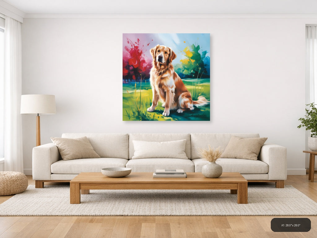 Golden Retriever Abstract Watercolor Dog Wall Art — A1 / Living Room