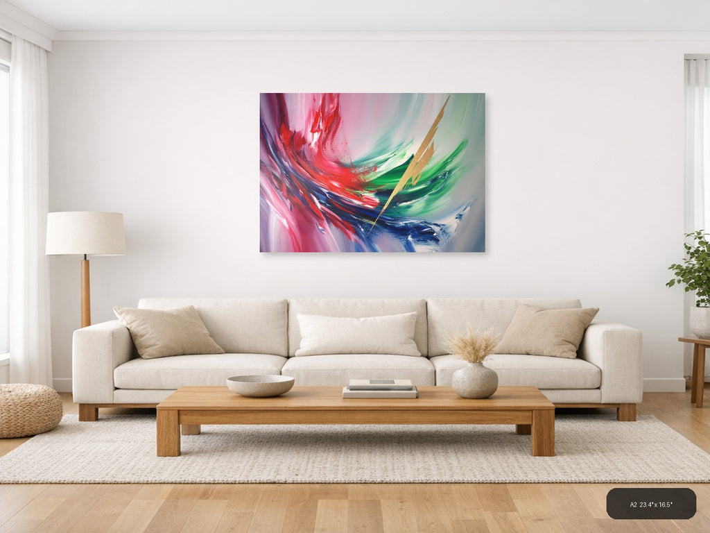 Abstract Fluid Motion Pink Red Green Blue Wall Art — A2 / Living Room