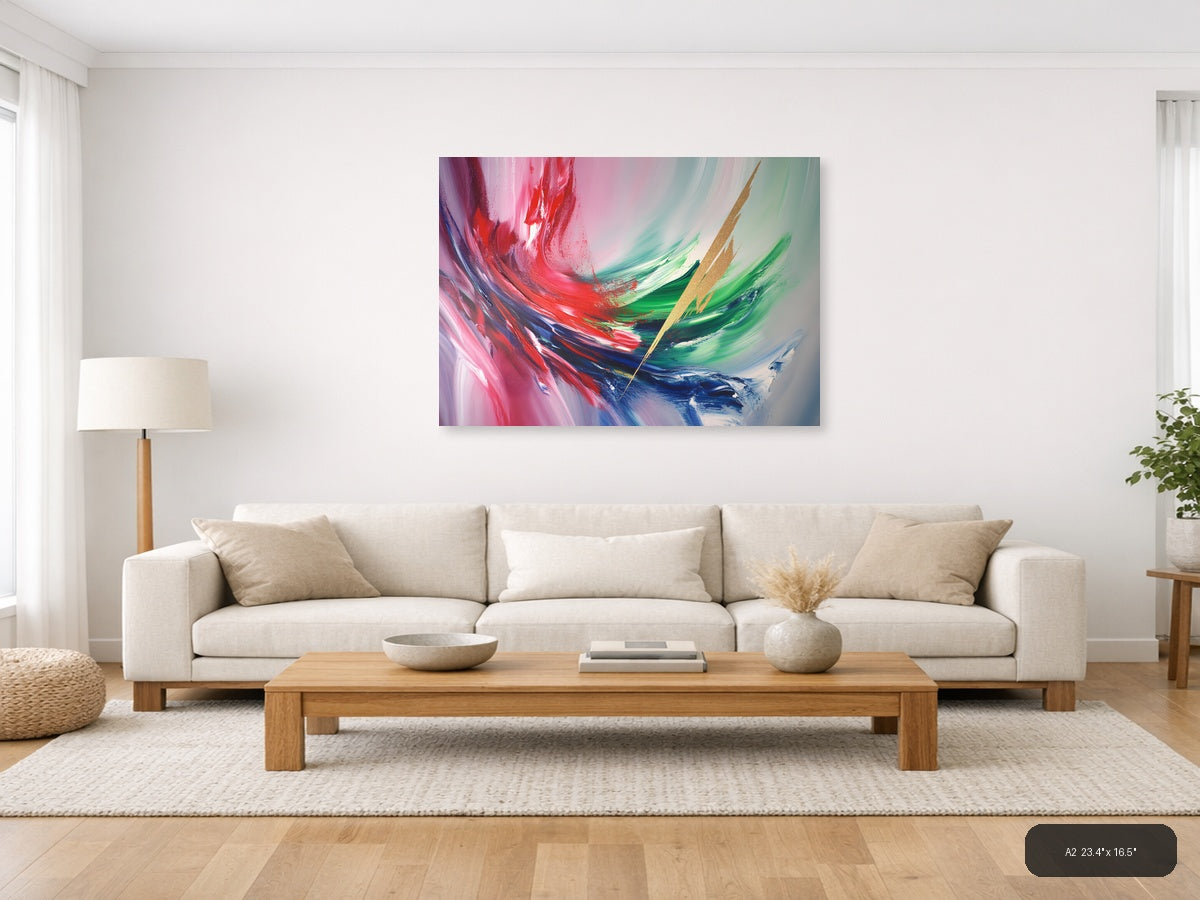 Abstract Fluid Motion Pink Red Green Blue Wall Art — A2 / Living Room