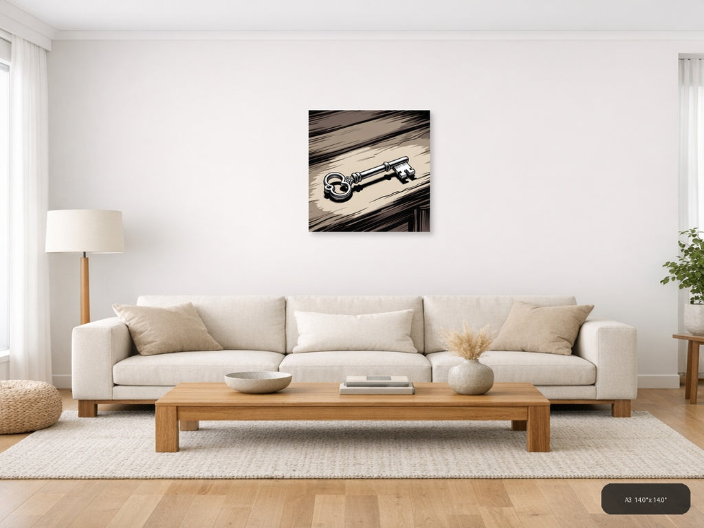 Ornate Skeleton Key Line Art Wall Art — A3 / Living Room
