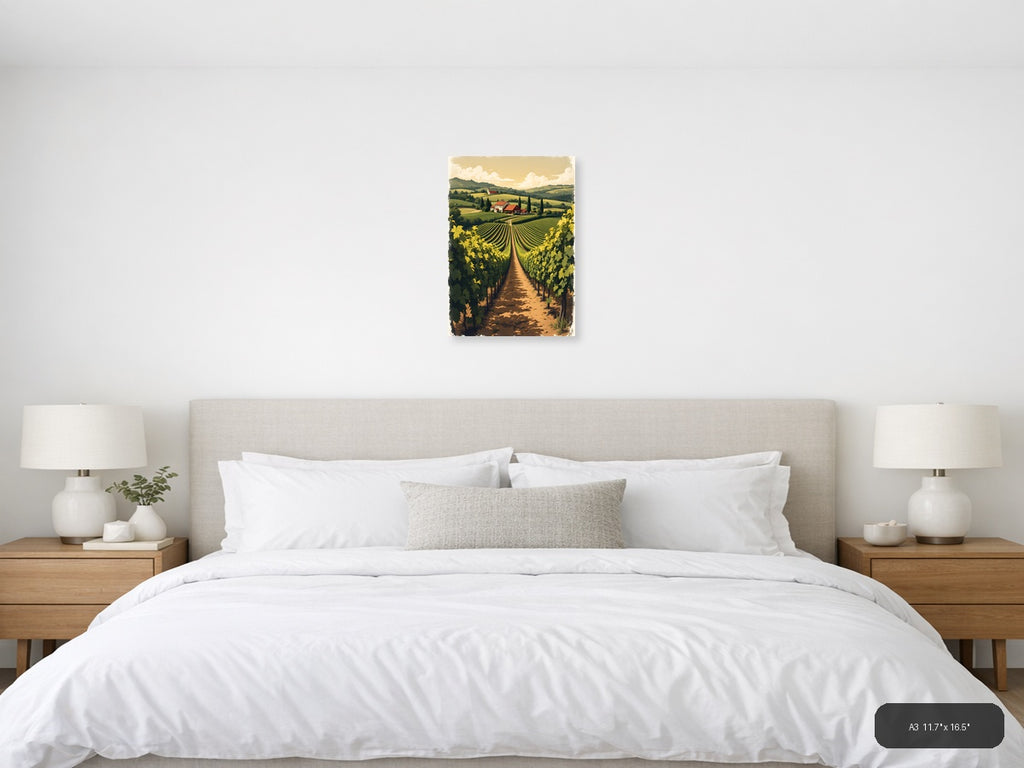 Vintage Vineyard Landscape with Farmhouse Wall Art — A3 / Bedroom