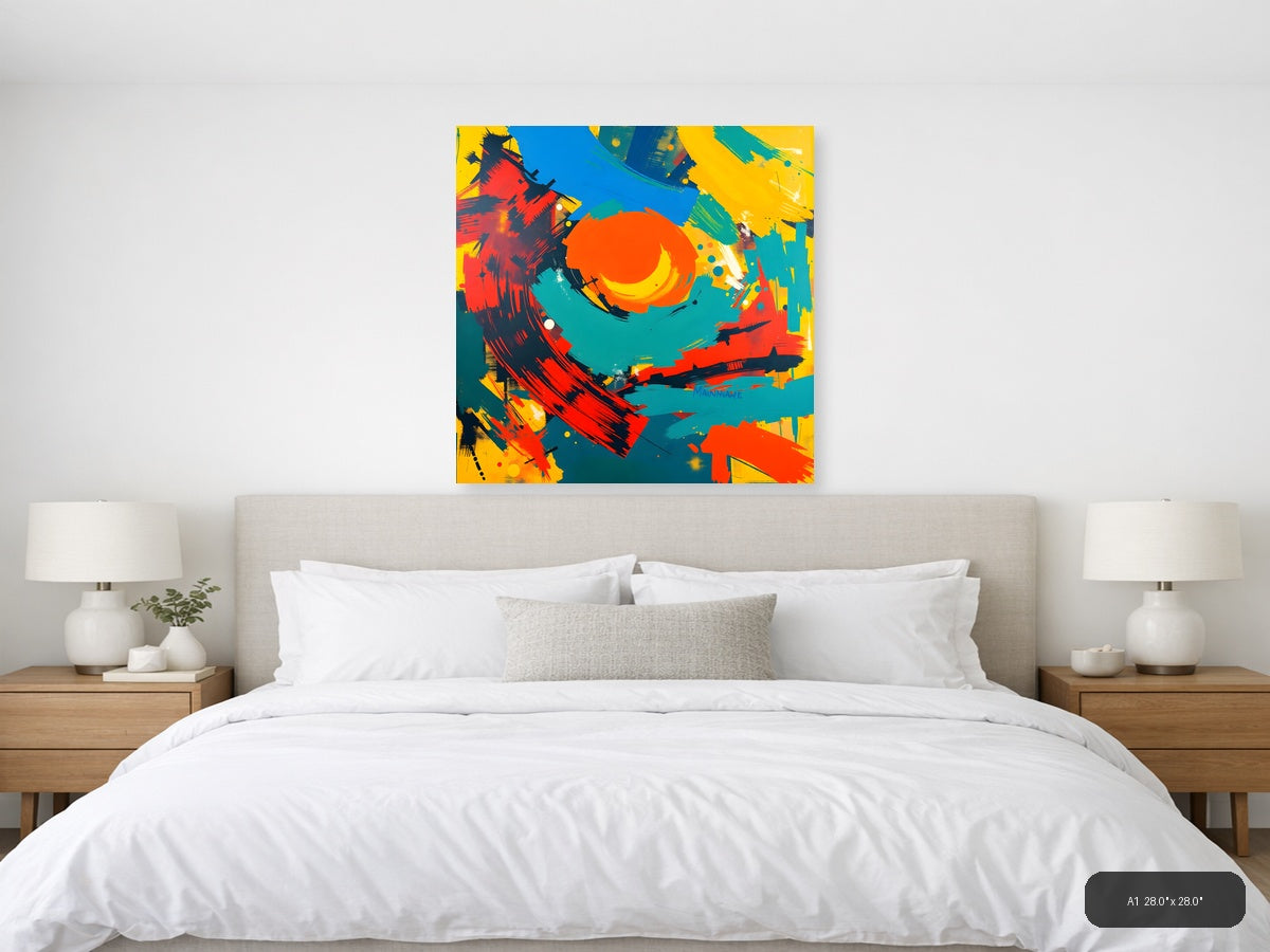 Vibrant Abstract Circles and Brushstrokes Modern Wall Art — A1 / Bedroom