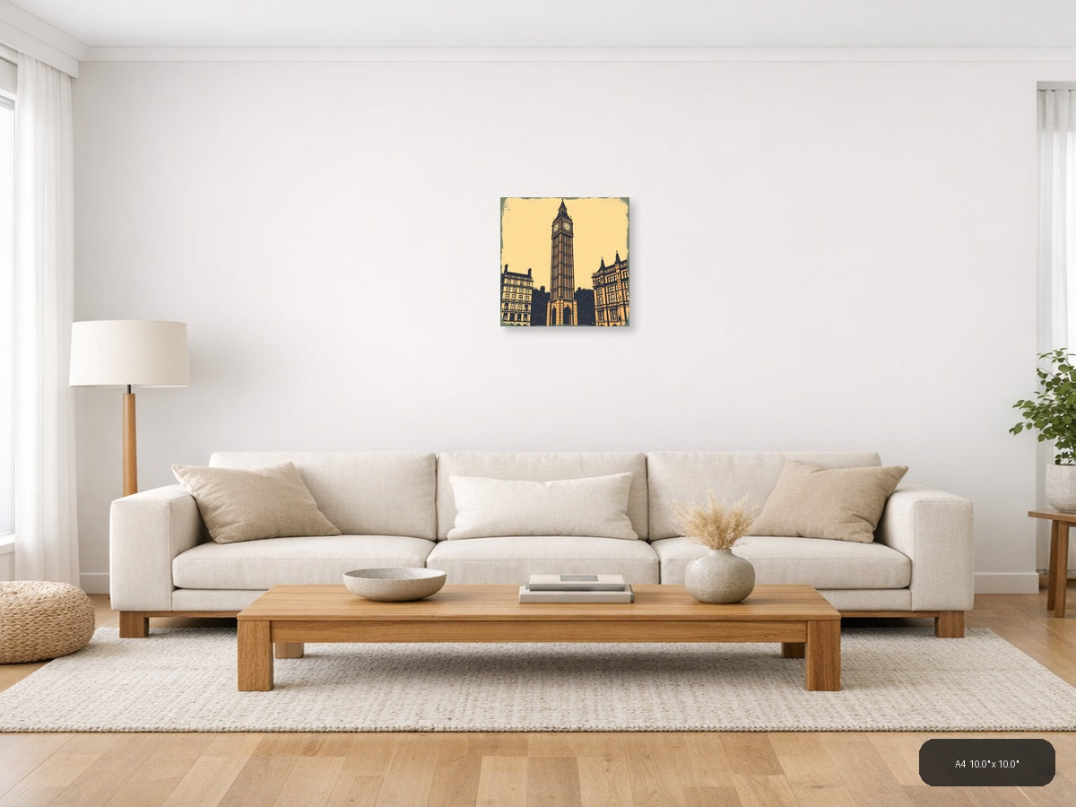 Big Ben Clock Tower Vintage London Wall Art — A4 / Living Room