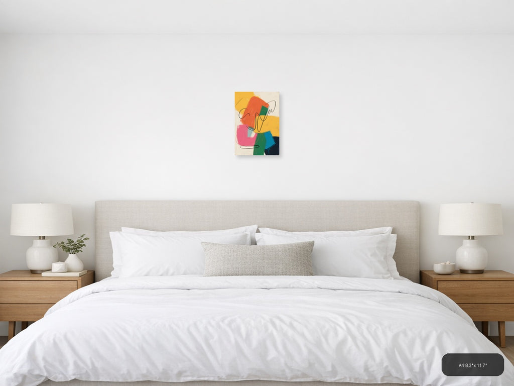 Colorful Abstract Shapes with Line Art Wall Art — A4 / Bedroom