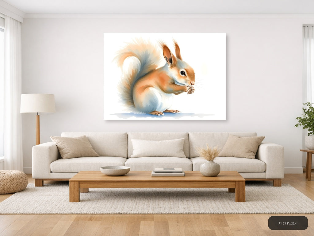 Curious Squirrel Watercolor Portrait Wall Art — A1 / Living Room