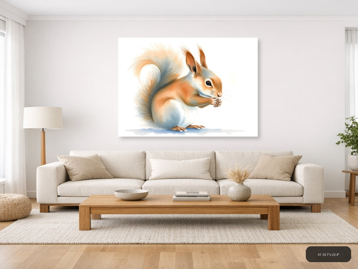 Curious Squirrel Watercolor Portrait Wall Art — A1 / Living Room