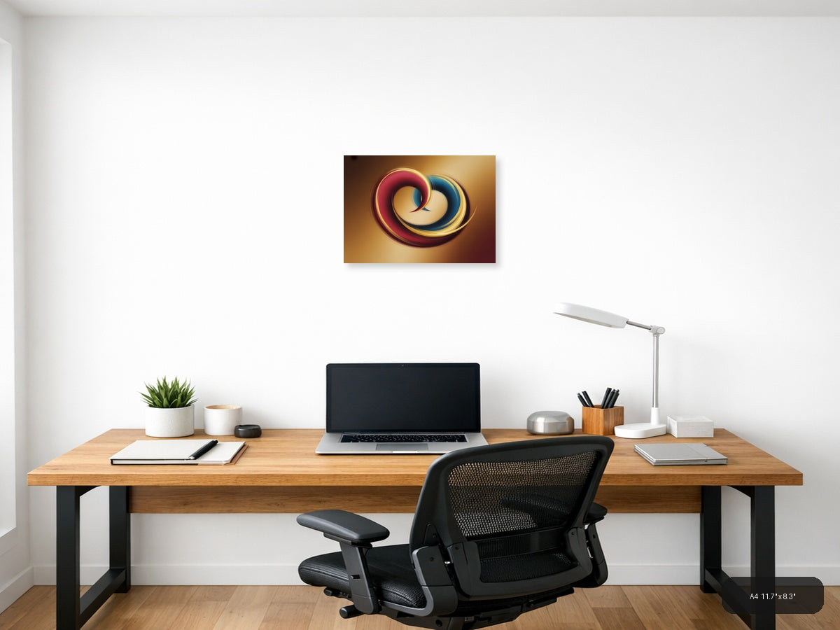 Abstract Swirling Rings in Red & Blue - Modern Wall Art — A4 / Office