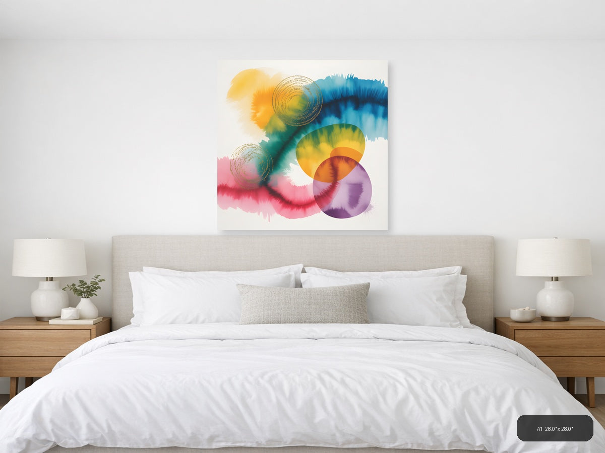 Colorful Watercolor Abstract Circles Wall Art — A1 / Bedroom