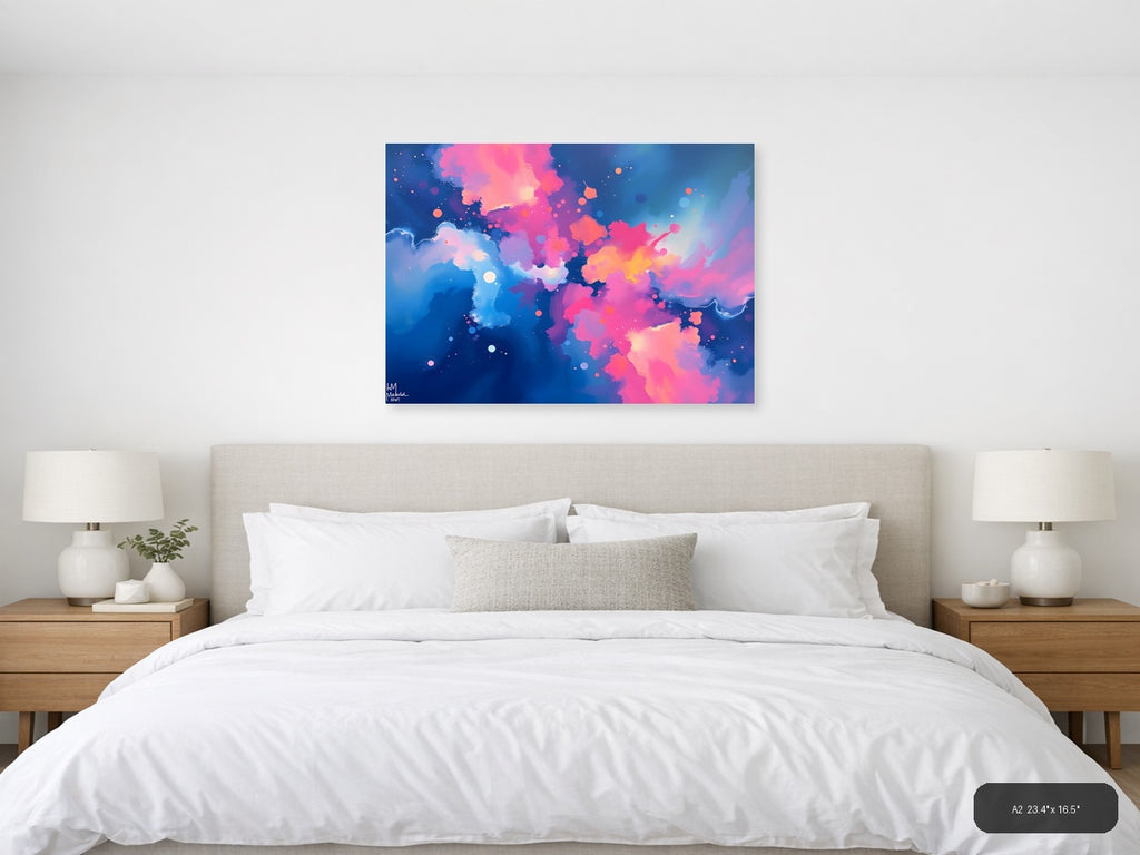Abstract Pink & Blue Fluid Clouds Modern Wall Art — A2 / Bedroom