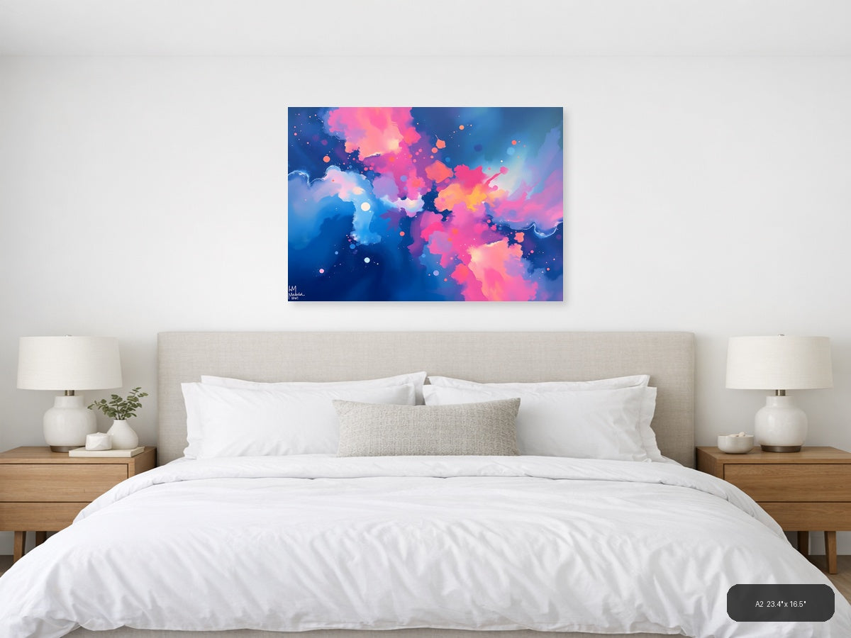 Abstract Pink & Blue Fluid Clouds Modern Wall Art — A2 / Bedroom