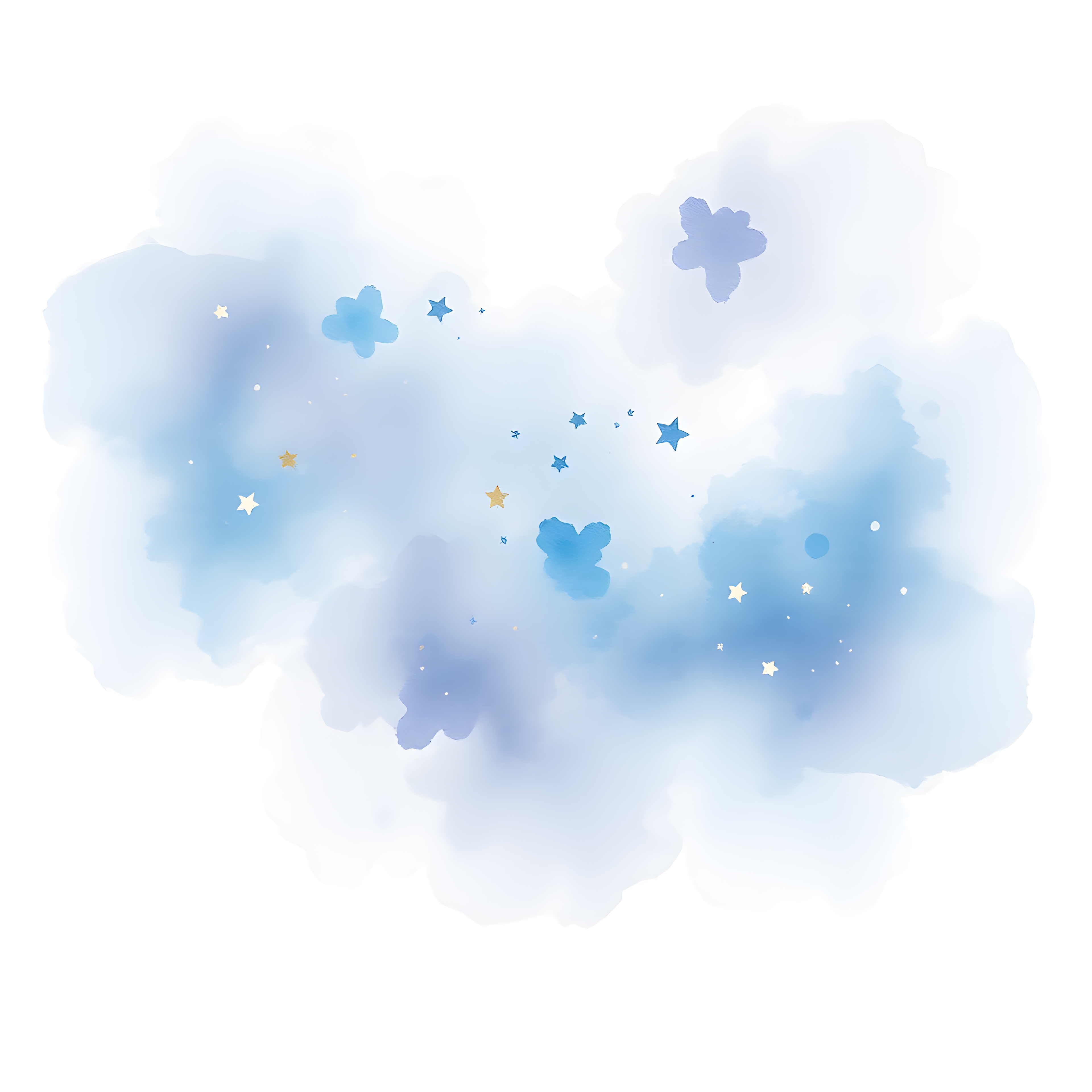 Dreamy Blue Watercolor Sky with Stars and Clouds Wall Art