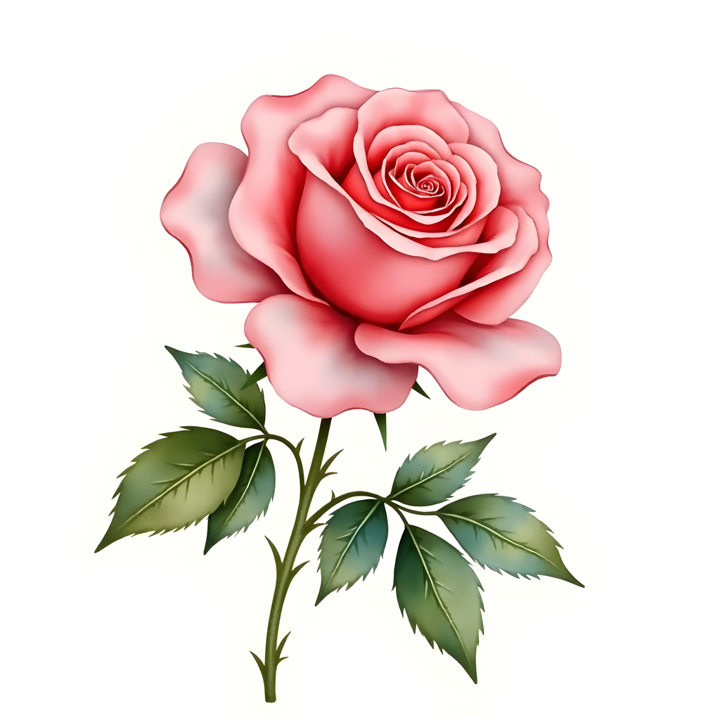 Pink Rose Watercolor Illustration Wall Art