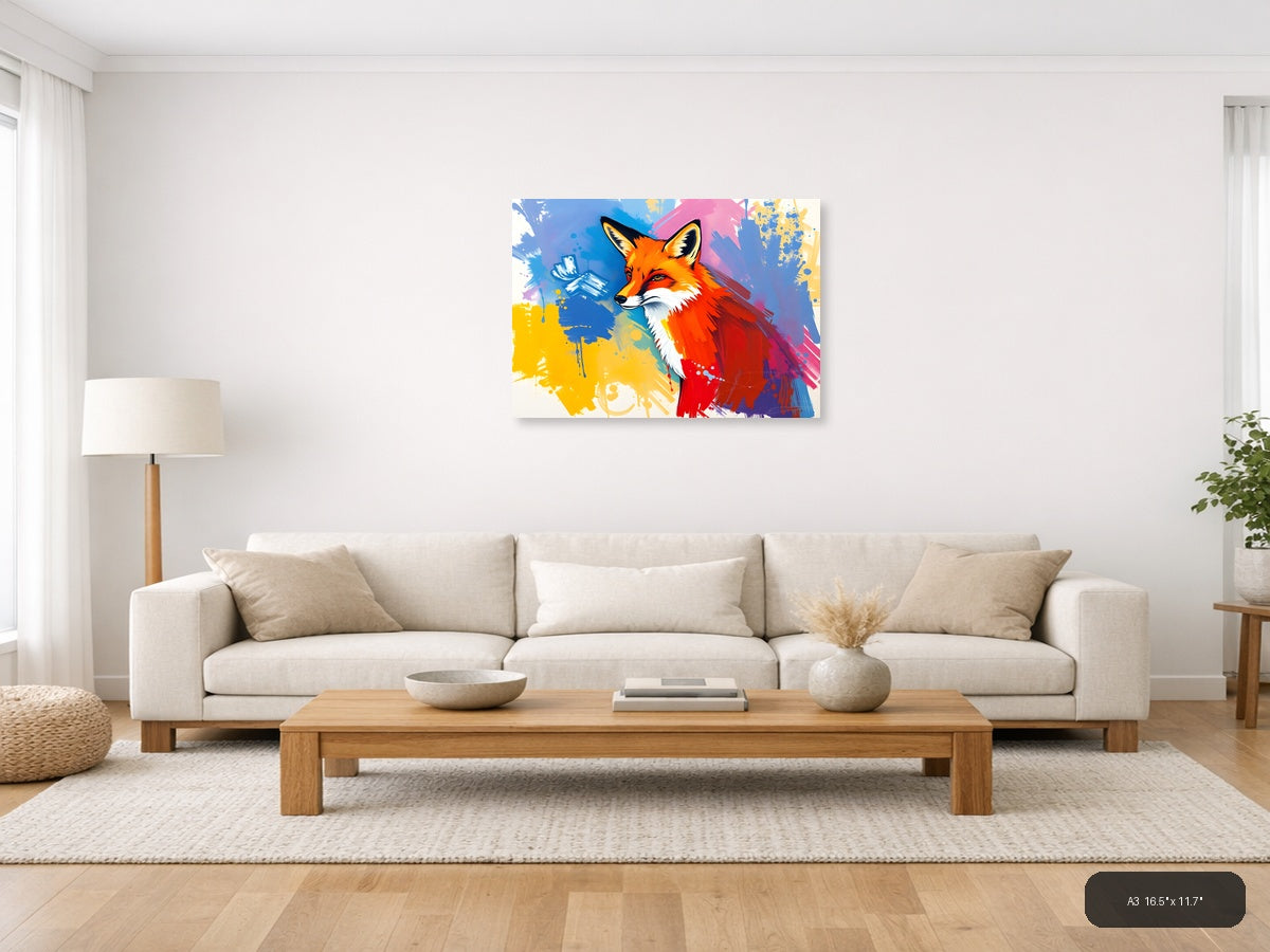 Vibrant Abstract Fox Portrait Splash Wall Art — A3 / Living Room