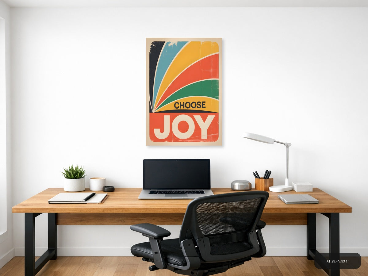 Choose Joy Vintage Retro Rainbow Burst Wall Art — A1 / Office