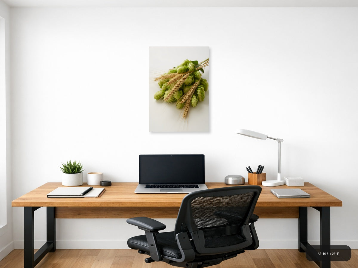 Hops and Wheat Minimalist Botanical Wall Art — A2 / Office