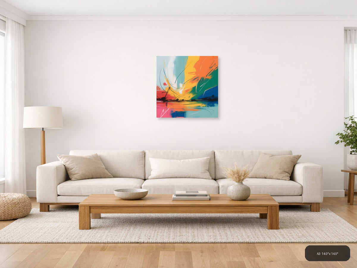 Colorful Abstract Landscape Sunset Wall Art — A3 / Living Room