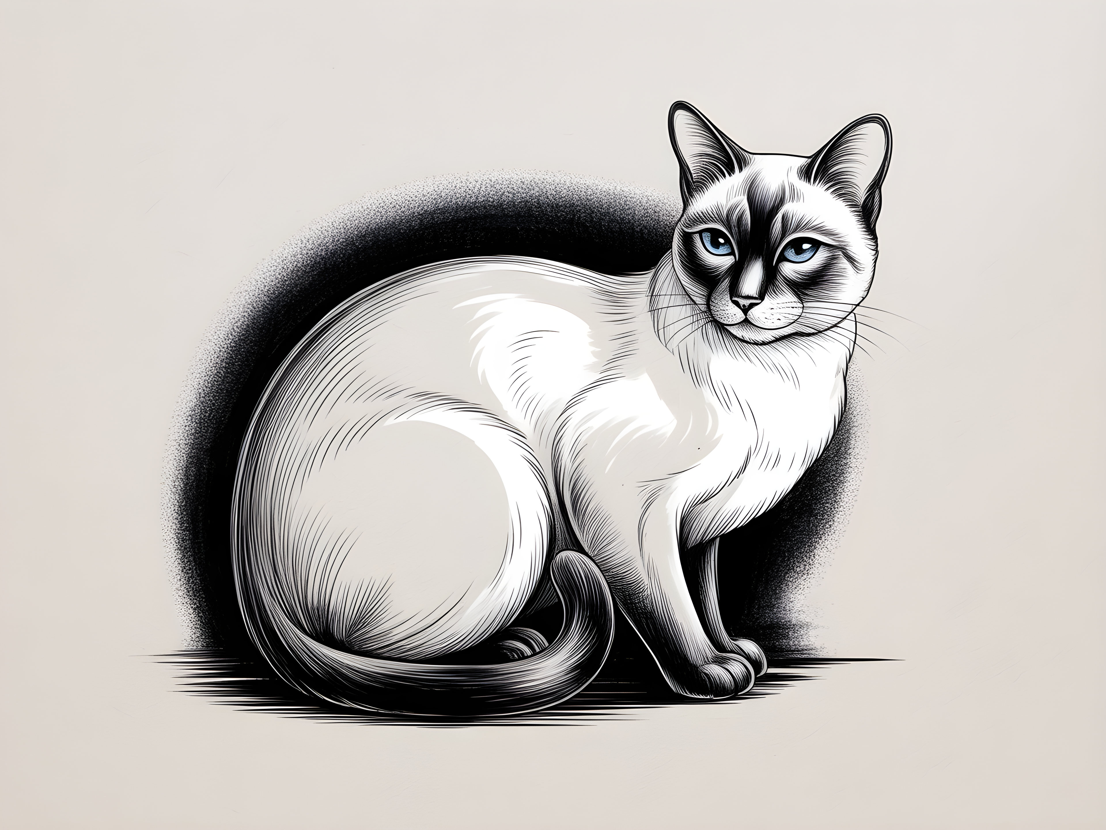 Siamese Cat with Fluffy Tail Line Art Wall Art