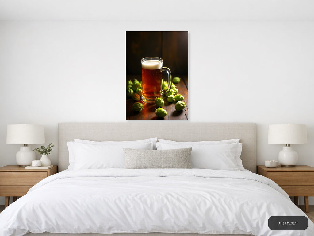 Beer Mug with Hops Still Life Photography Wall Art — A1 / Bedroom
