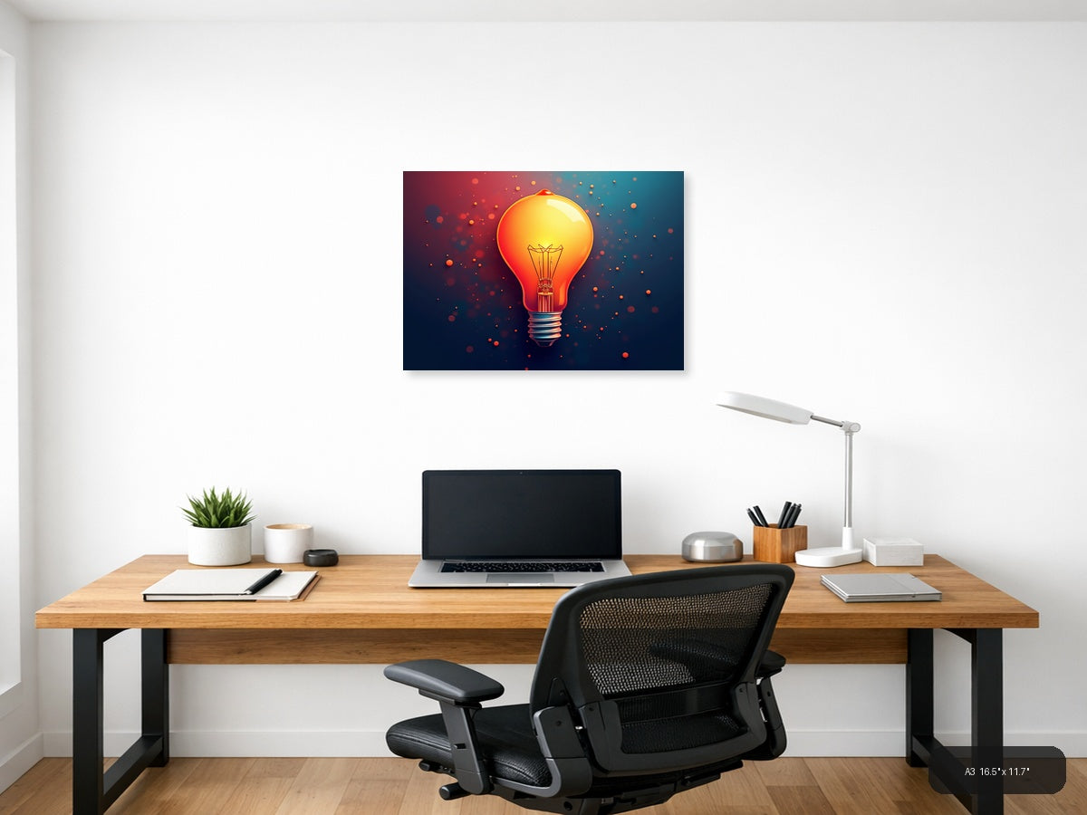Glowing Light Bulb Abstract Modern Wall Art — A3 / Office