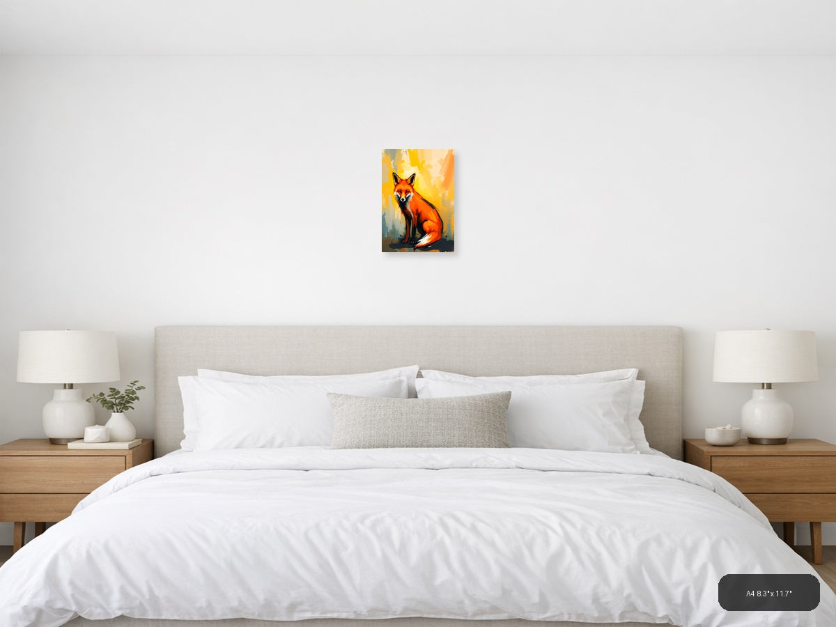 Abstract Red Fox Portrait Modern Yellow Wall Art — A4 / Bedroom