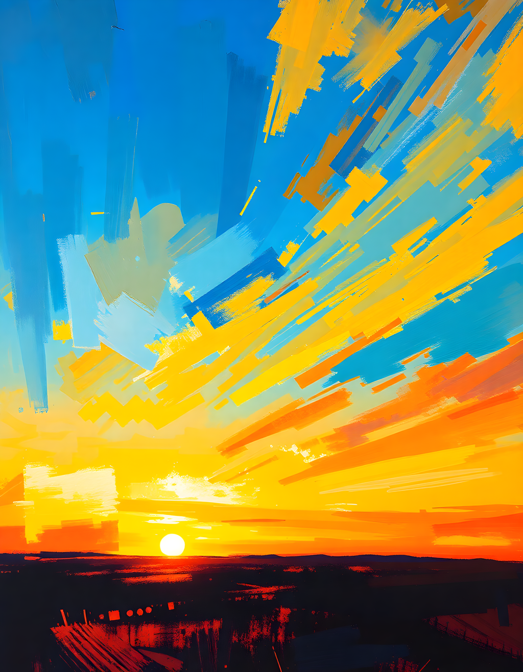 Abstract Sunset Rays Modern Canvas Wall Art