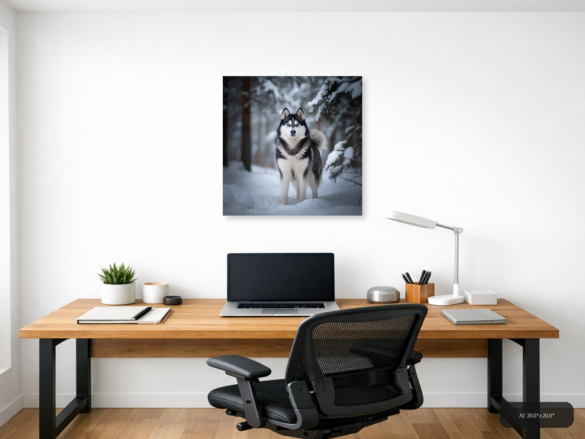 Husky in Snow Forest Winter Photography Wall Art — A2 / Office