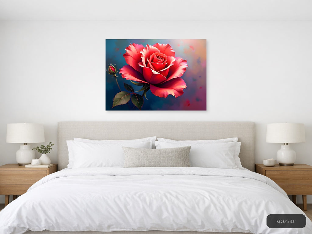 Red Rose with Bud Abstract Digital Wall Art — A2 / Bedroom