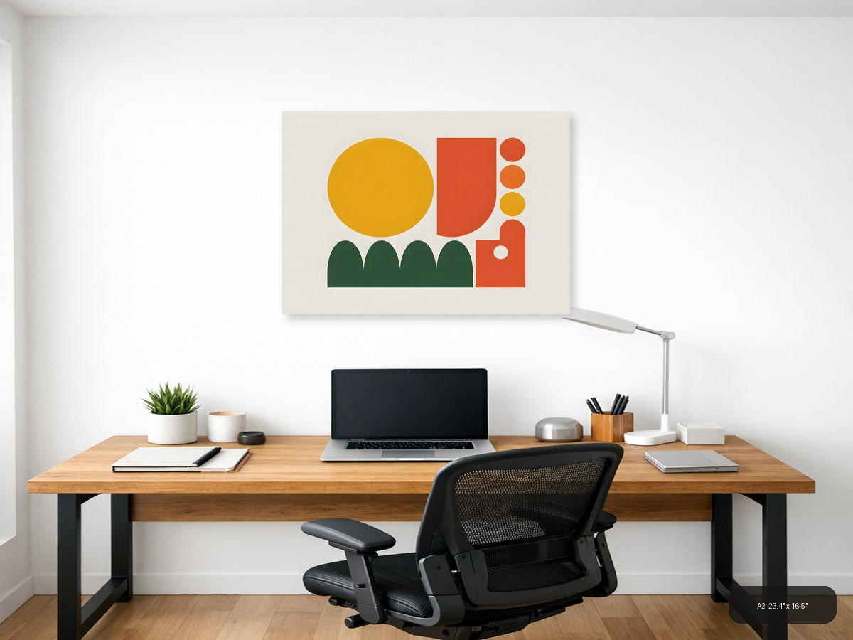 Minimalist Cactus & Geometric Shapes Landscape Wall Art — A2 / Office