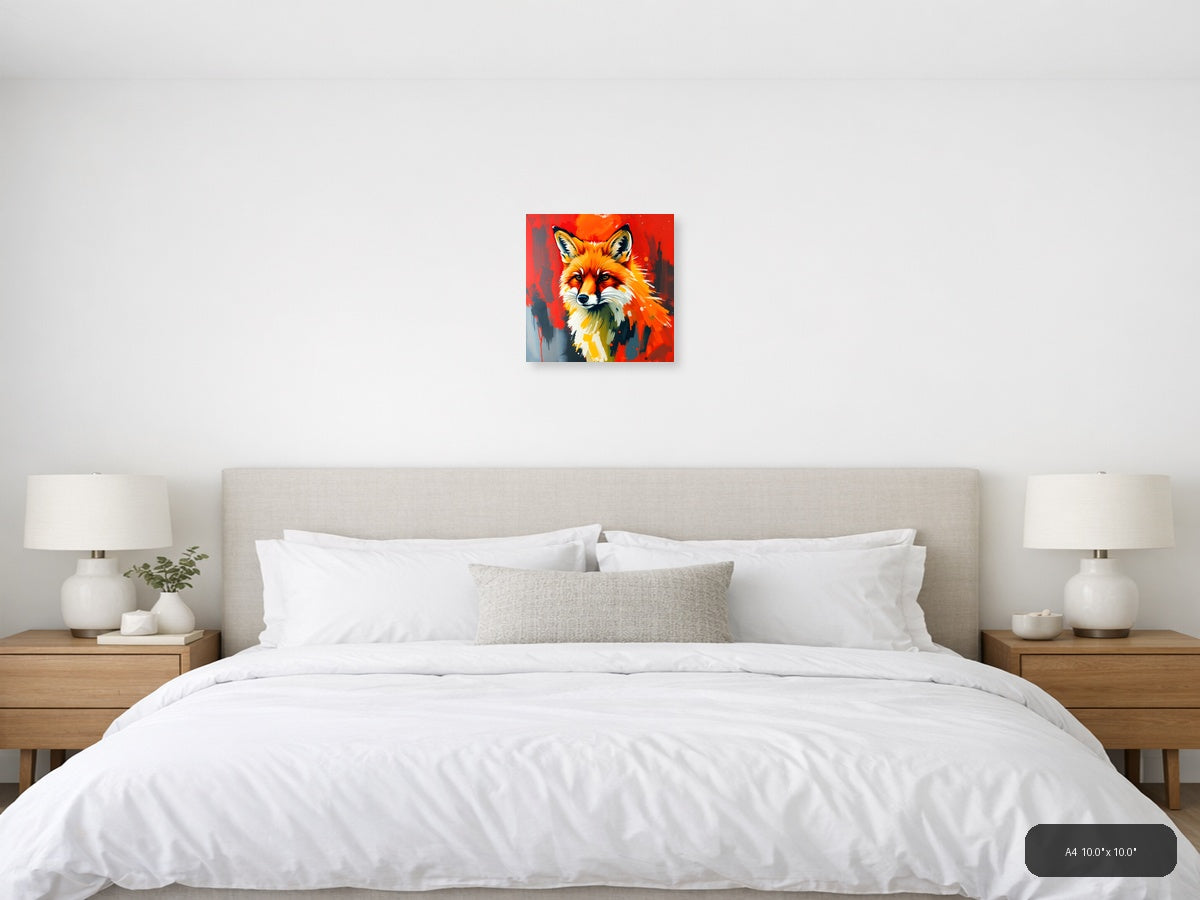 Abstract Fox Portrait Orange Red Splash Wall Art — A4 / Bedroom