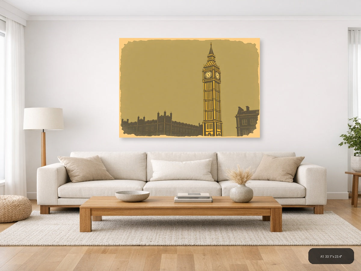 Vintage Big Ben London Clock Tower Wall Art — A1 / Living Room
