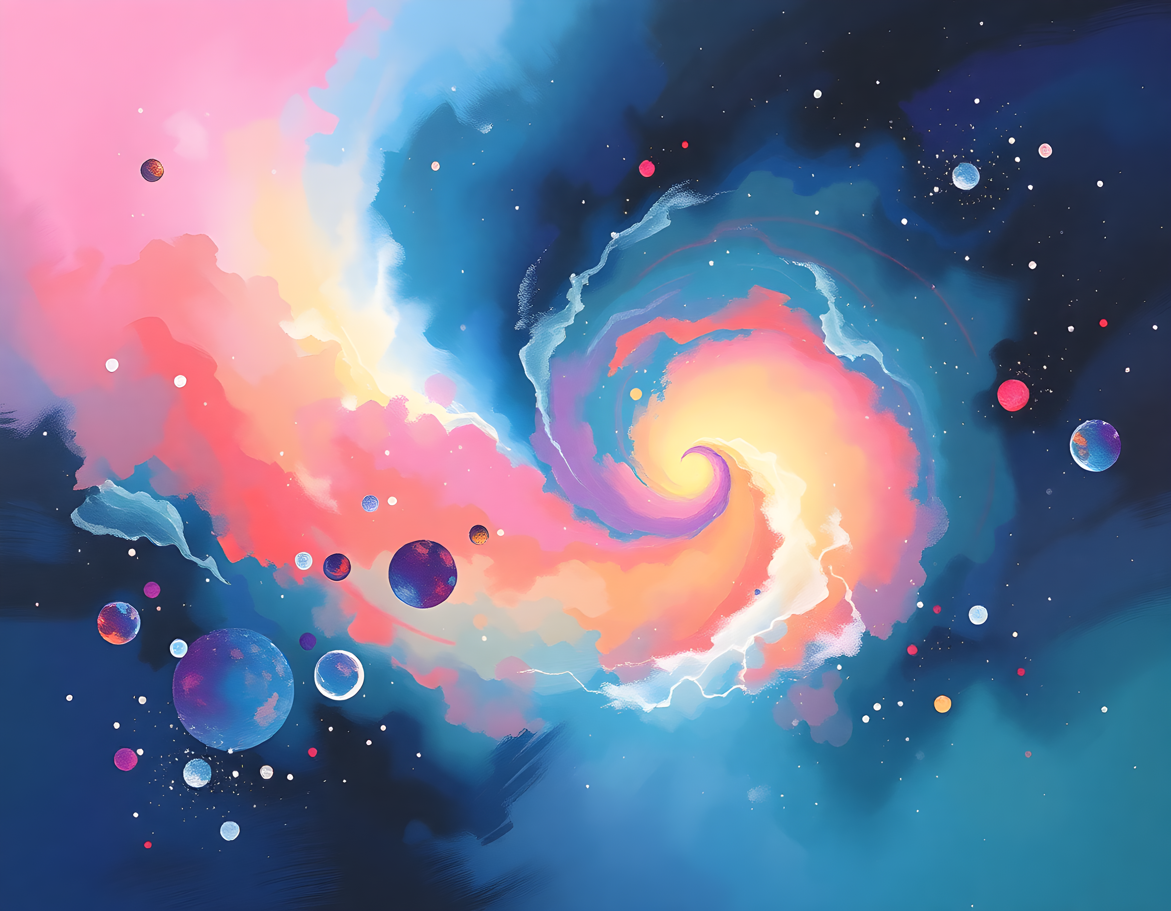 Cosmic Spiral Galaxy Abstract Pink Blue Wall Art