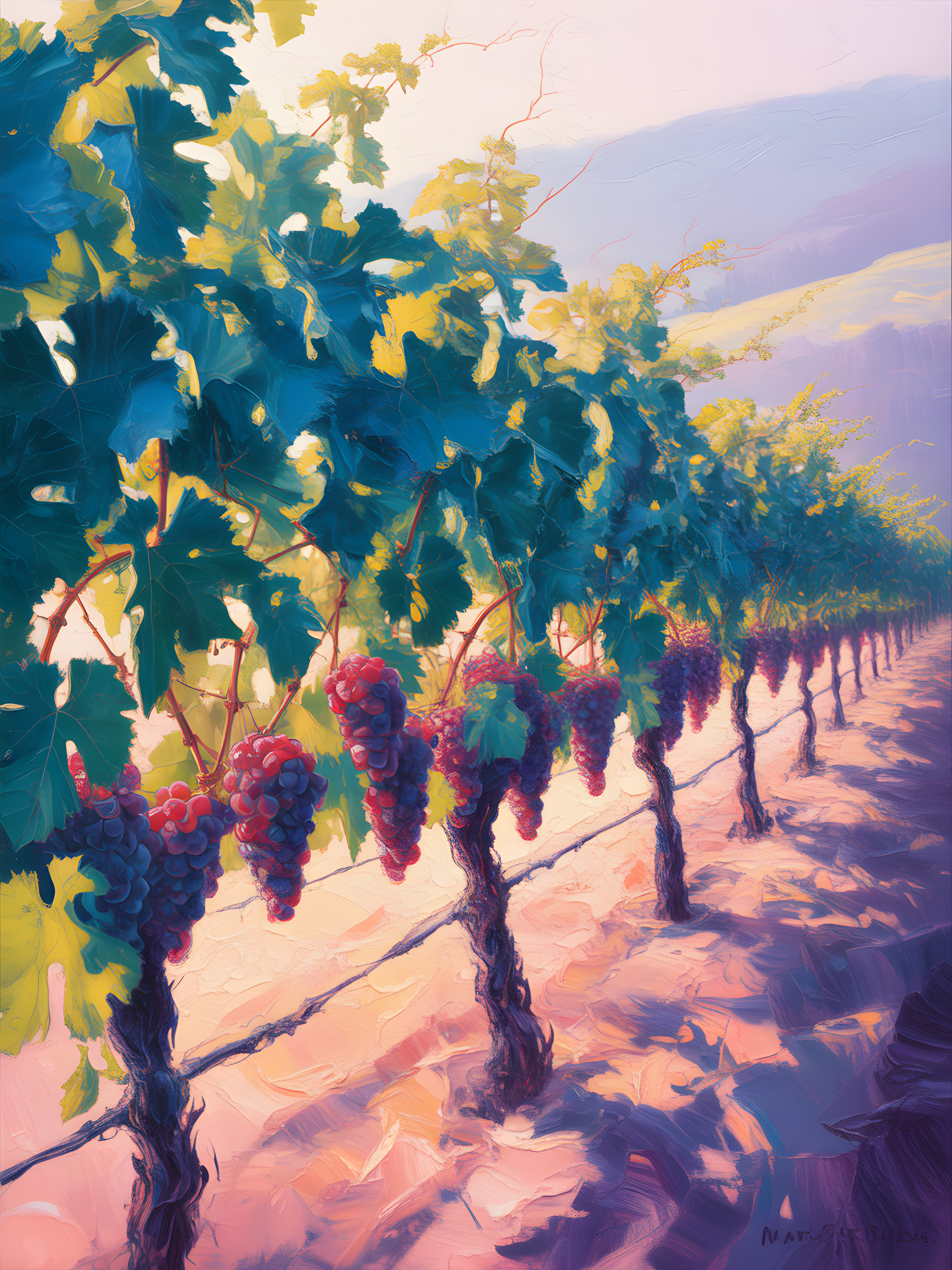 Vineyard Sunset Abstract Landscape Wall Art