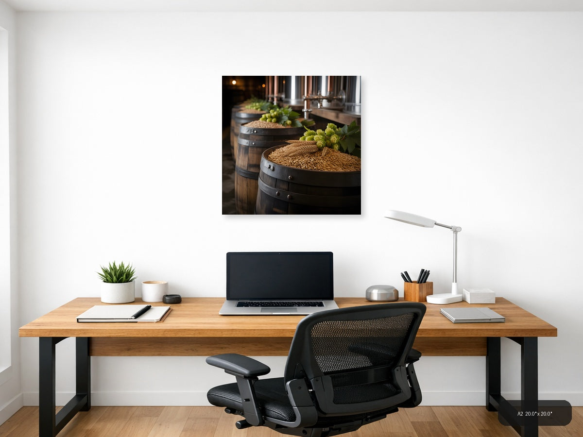 Brewery Barrels with Hops and Grain Photography Wall Art — A2 / Office