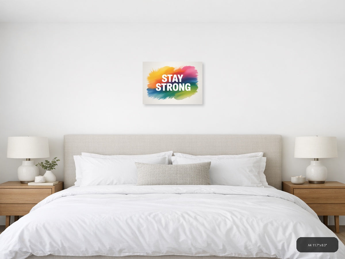 Stay Strong Watercolor Rainbow Gradient Wall Art — A4 / Bedroom