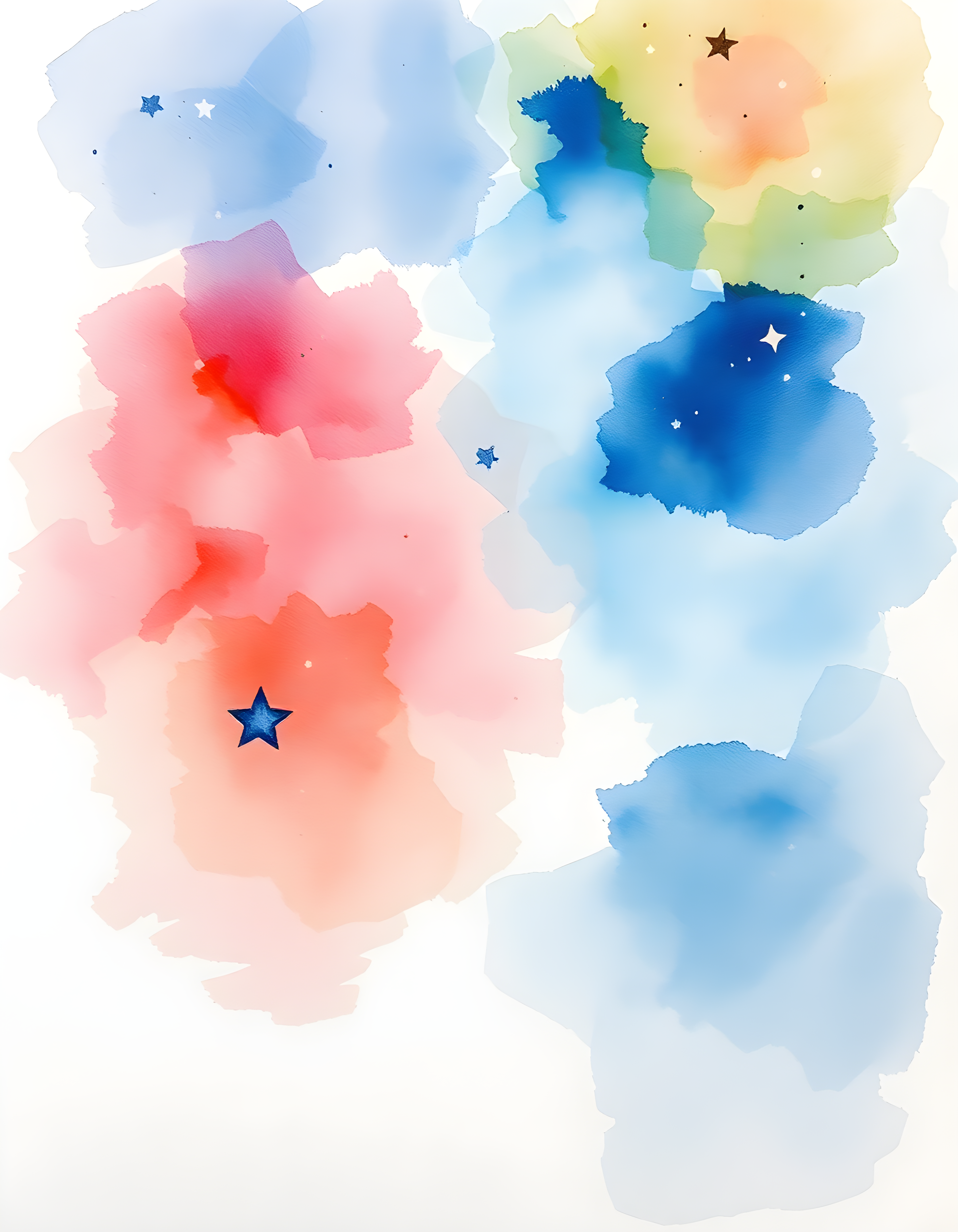 Abstract Watercolor Map with Stars Wall Art