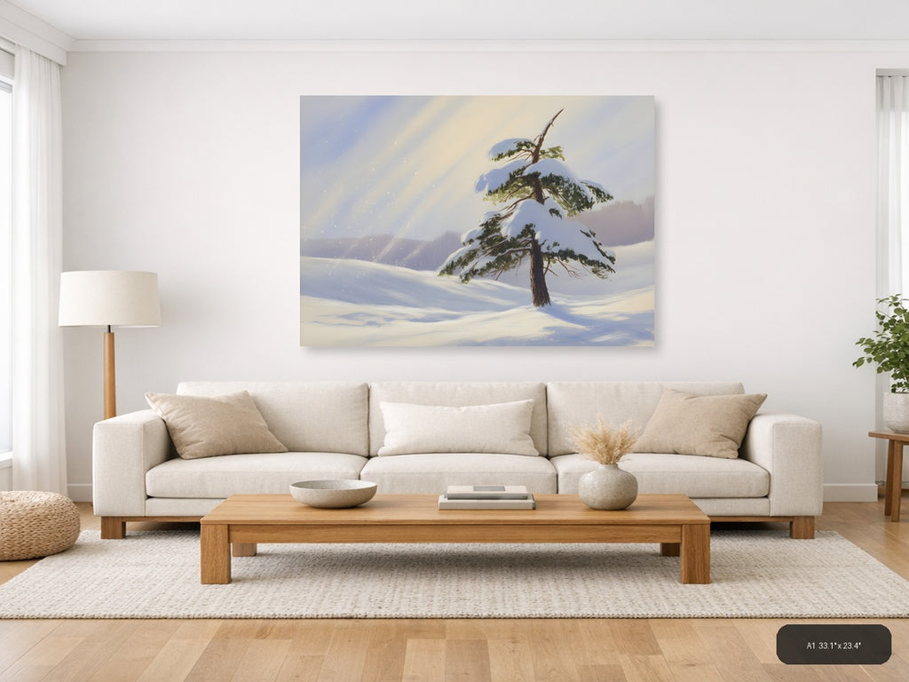 Snowy Pine Tree Winter Landscape Watercolor Wall Art — A1 / Living Room
