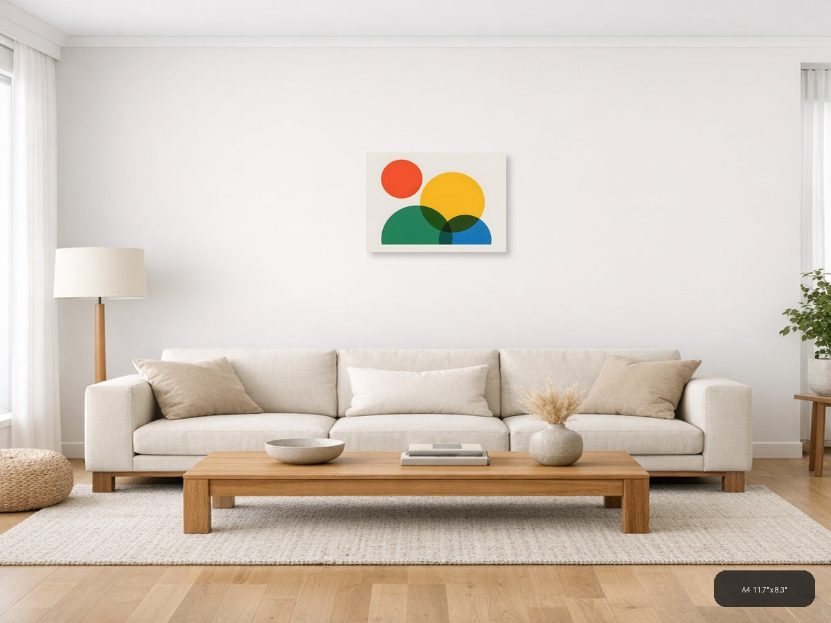 Minimalist Geometric Circles Overlap Abstract Wall Art — A4 / Living Room