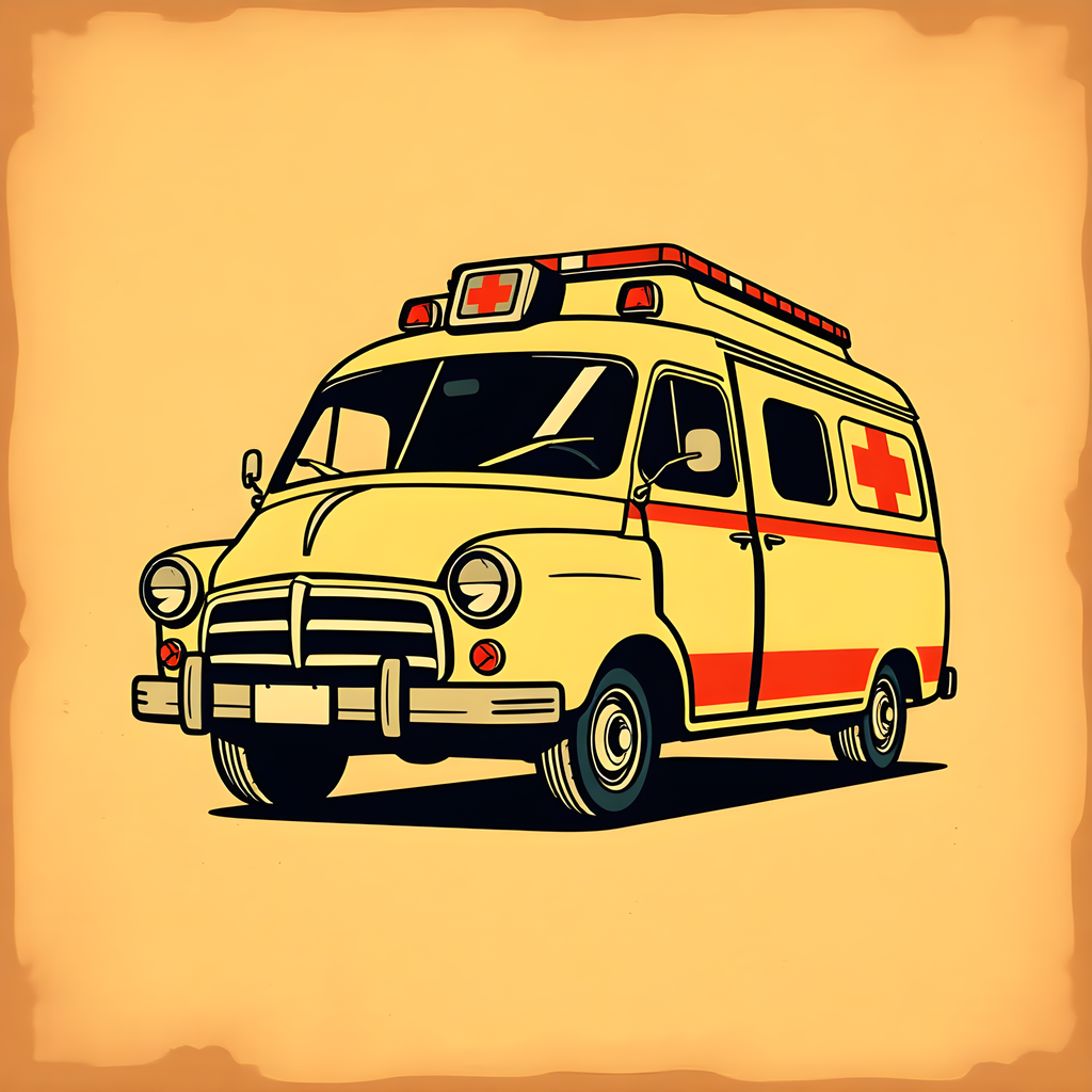 Vintage Yellow Ambulance Retro Wall Art