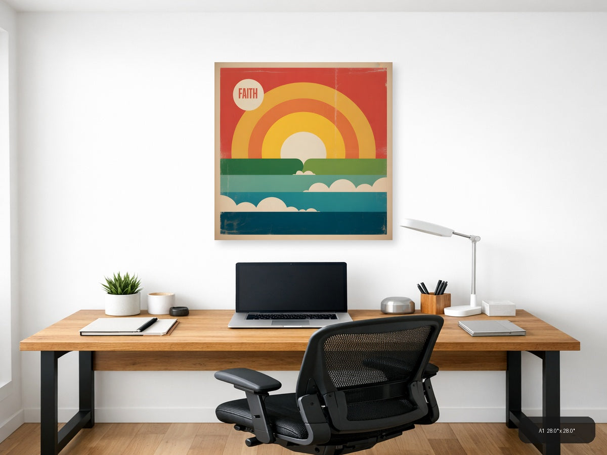 Vintage Faith Rainbow Sunrise Landscape Wall Art — A1 / Office