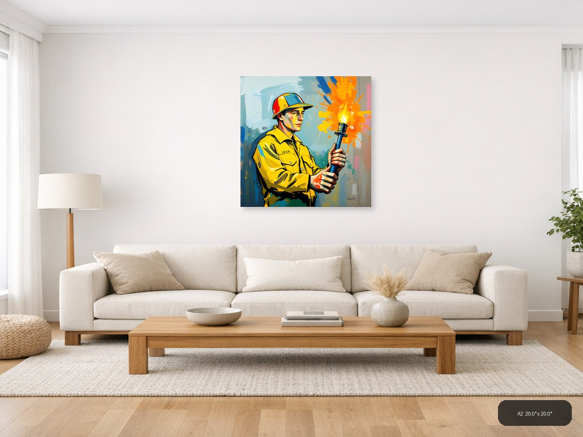 Firefighter with Torch Abstract Modern Wall Art — A2 / Living Room